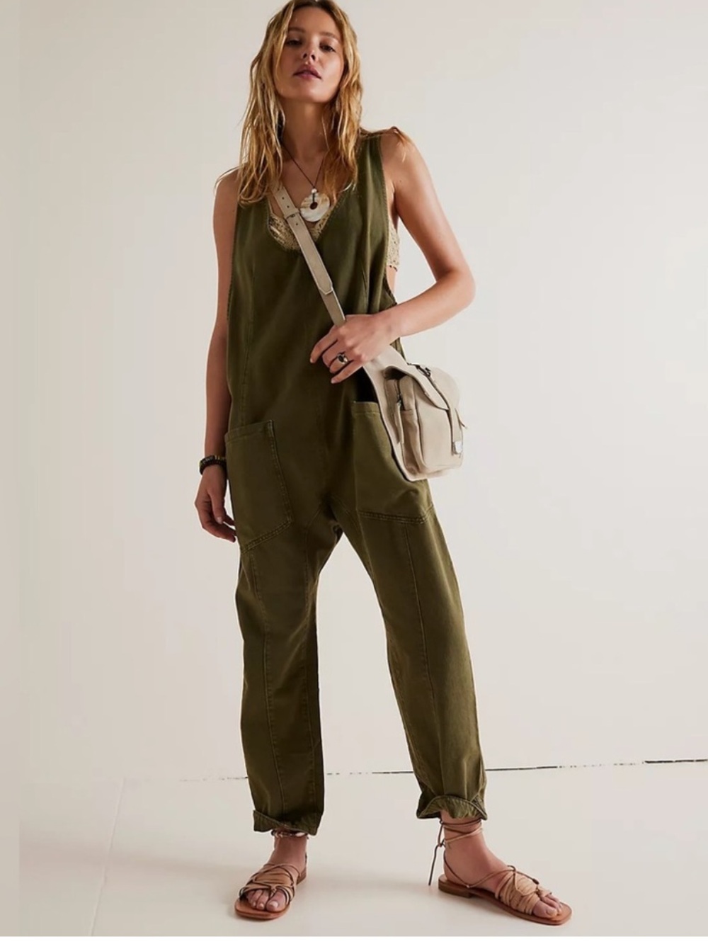 We The Free Olive green khaki High Roller Jumpsuit, S